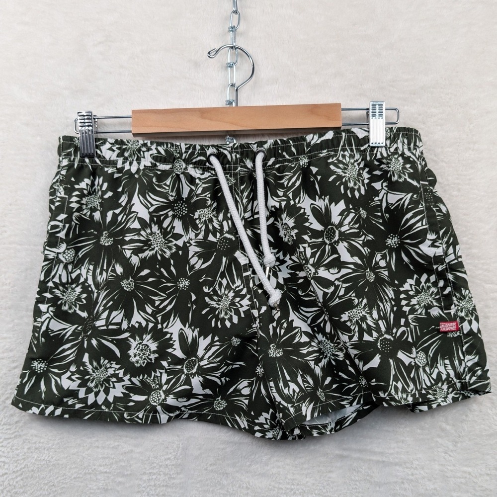 AussieBum Swim Shorts Men's Large Green Floral Tropical Surf Retro Beach Summer